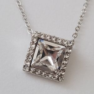Square Swarovski Crystal Silver Necklace